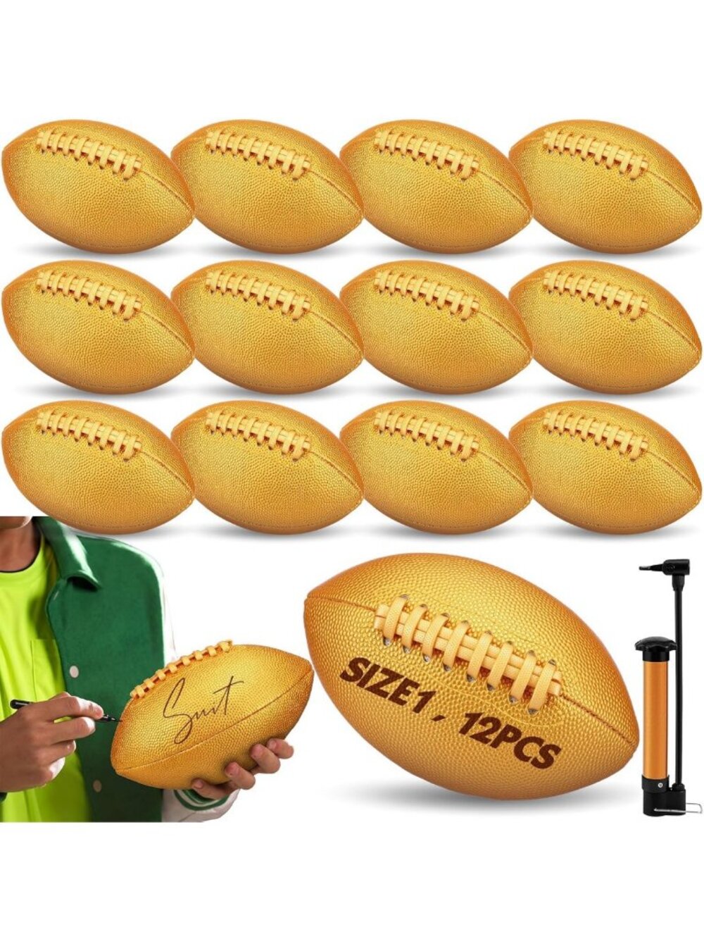 12 Pcs Gold Autograph Footballs Set | Collectible Sports Memorabilia, Gift Idea